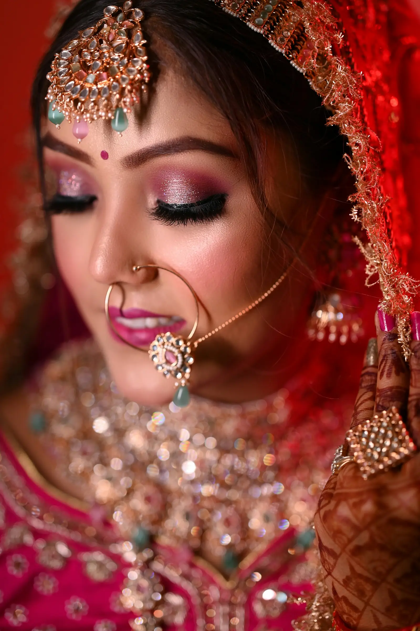Close-up of bridal eye makeup