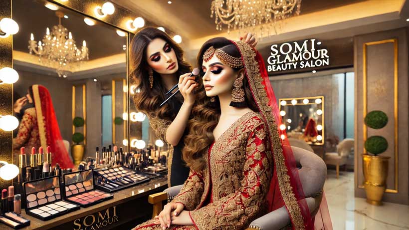 Top Bridal Makeup Trends for Weddings in Karachi | a woman getting makeup done by a woman