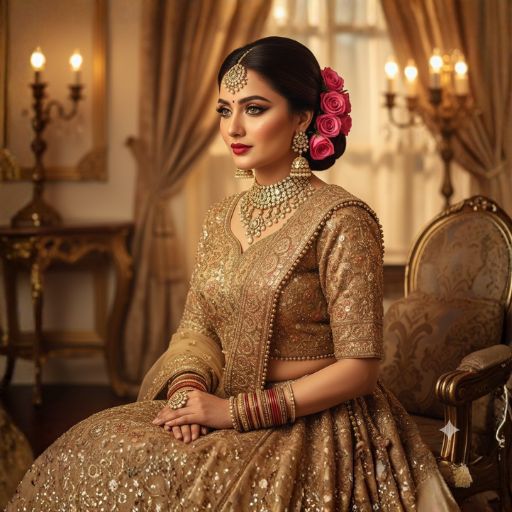 Regal South Asian bride in gold jewellery and bridal makeup